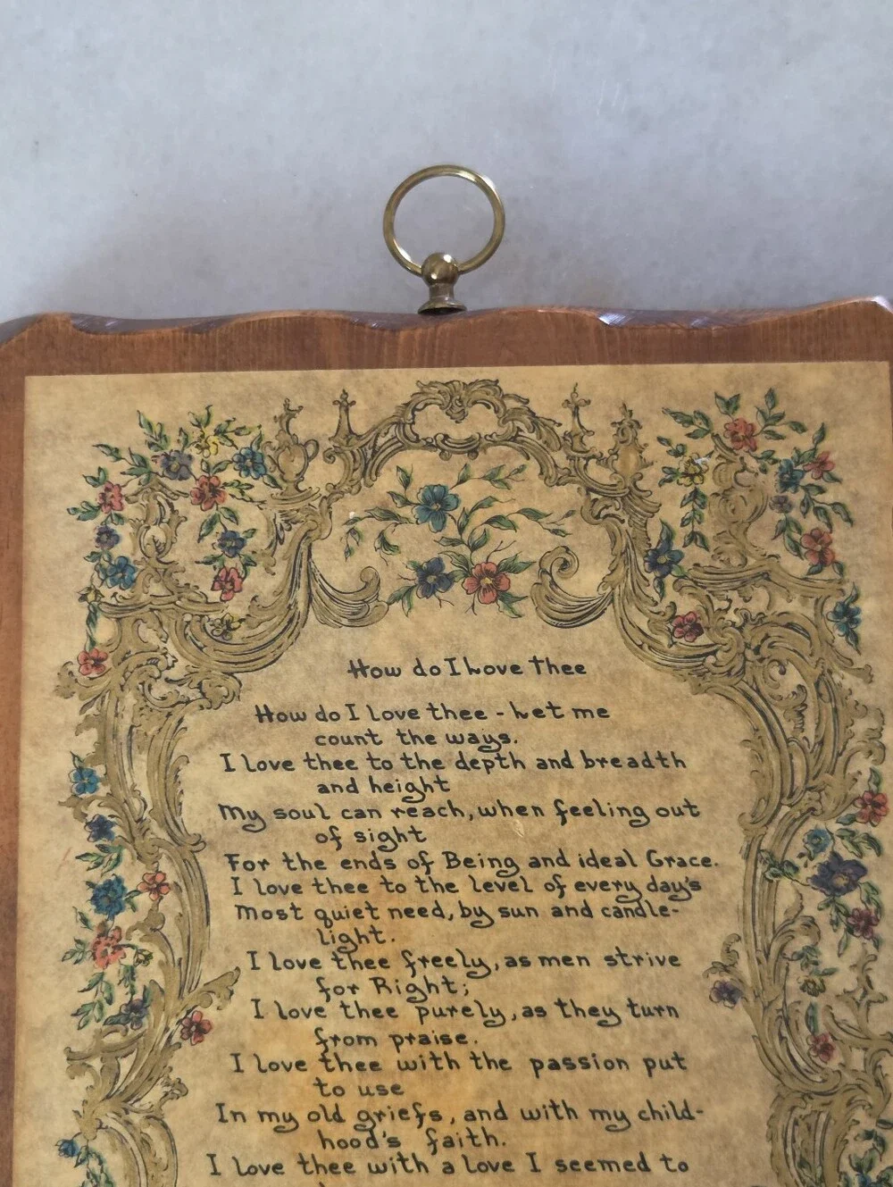 Framed Vintage Floral Poem Plaque - Cream & Brown